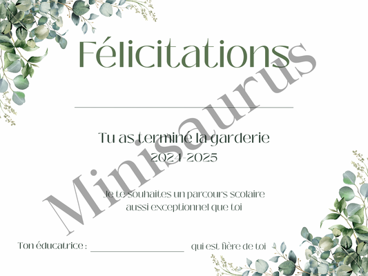 Certificat garderie ÉDUCATRICE
